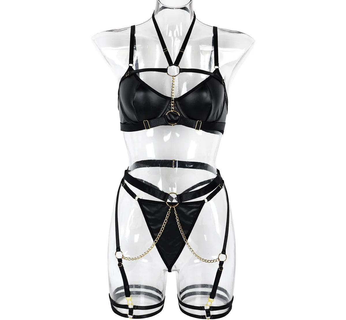 Women Sexy Lingerie Three Piece Set Chain Neck Waist Seal Heavy Craft Sexy Lingerie Outfit Intimates Erotic Costume Ropa Mujer