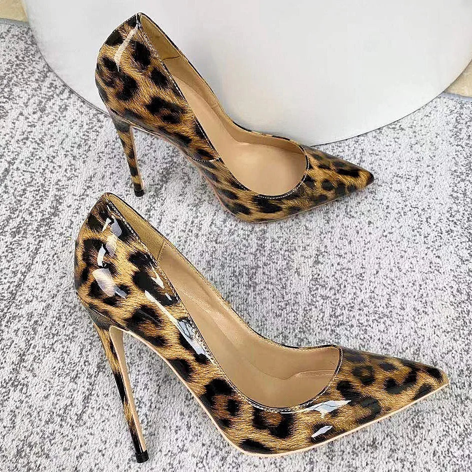 Women Leopard Print High Heels 8CM 10CM 12CM Stiletto Fashion Gradient Color Single Shoes Female Shallow Mouth Pointed Toe Pumps