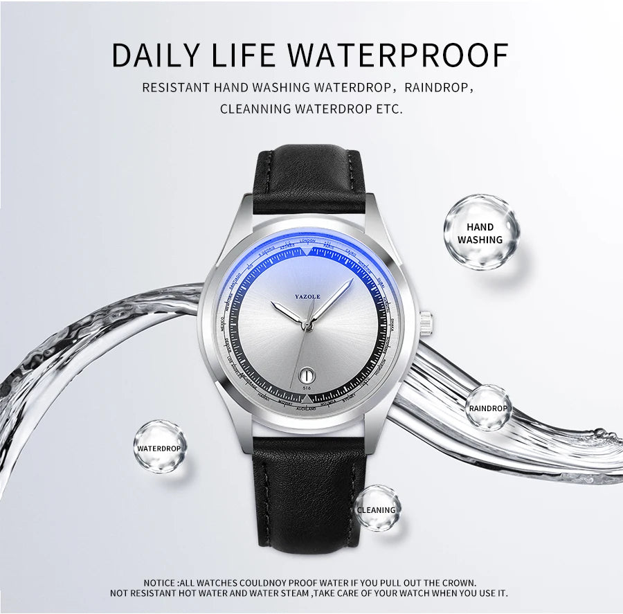 YAZOLE Men's Watch Minimalist Luxury Quartz Man Watch Original Leather Strap Waterproof Calendar Watches Relogio Masculino
