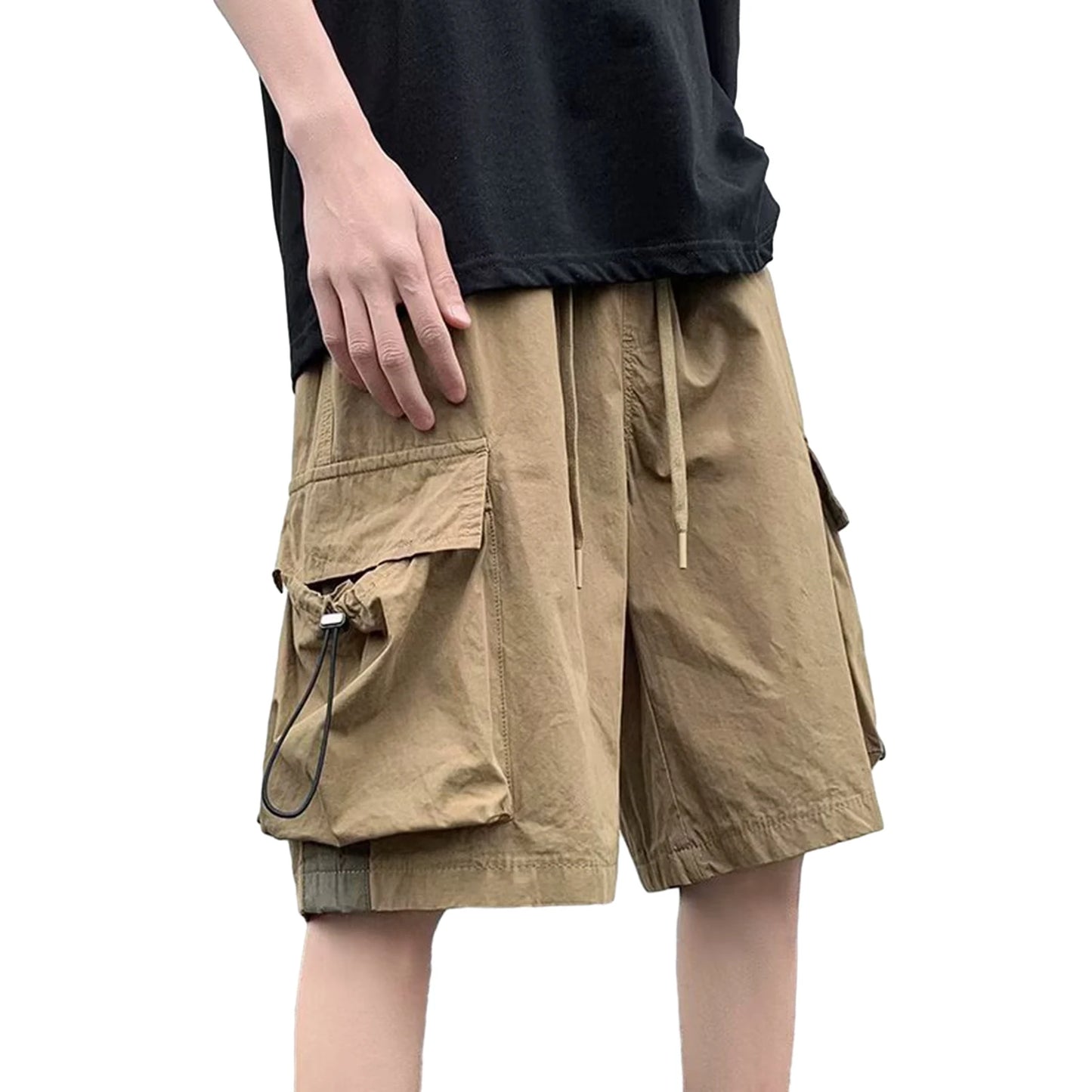 Multi Pockets Button Flying Summer Shorts Mid Rise Solid Color Straight Cargo Shorts Streetwear