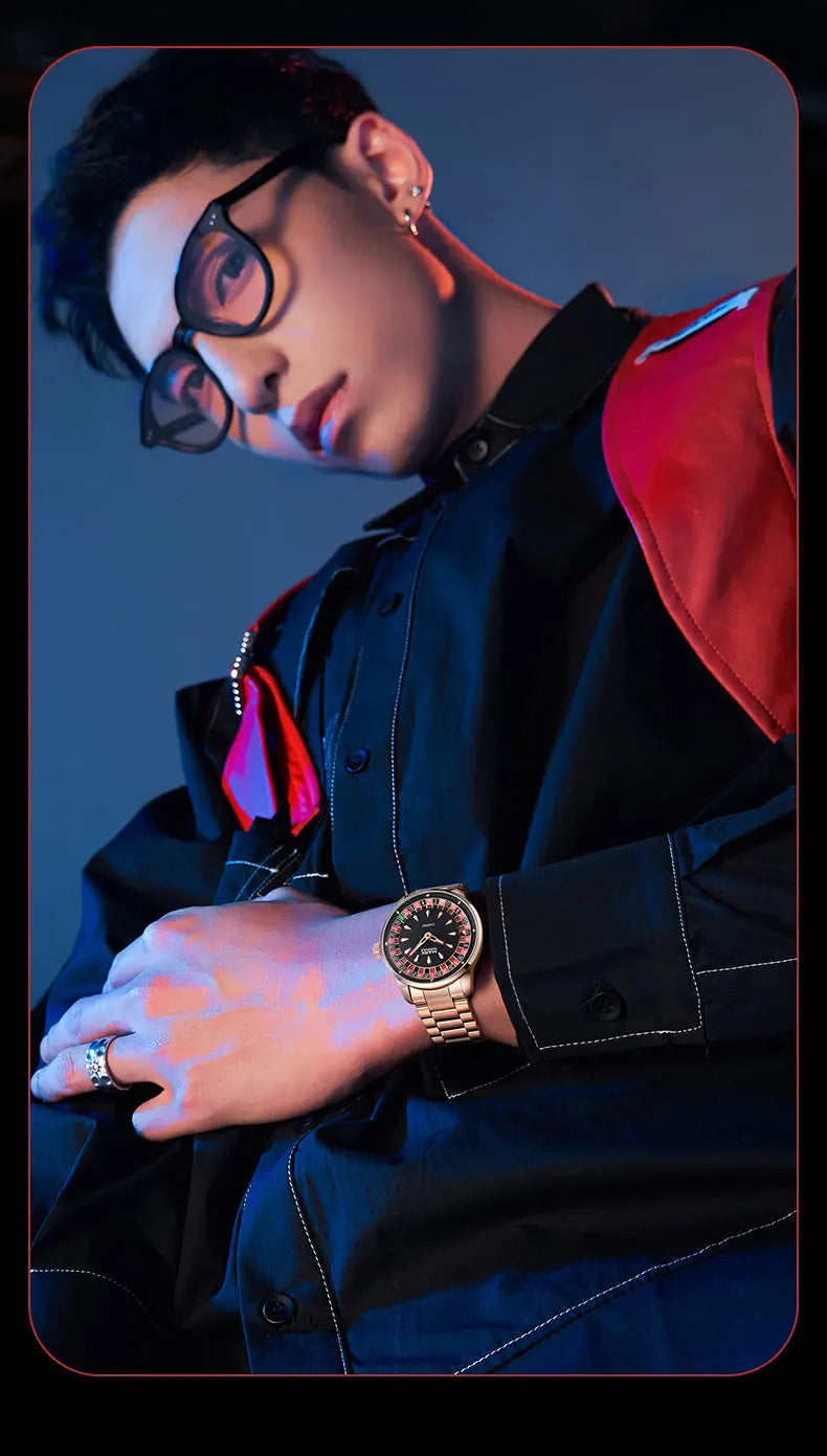 Mark Fairwhale 5031 Fashionable Roulette Men watch Trendy Night Light Waterproof Quartz Watch Light Luxury Watches for Men