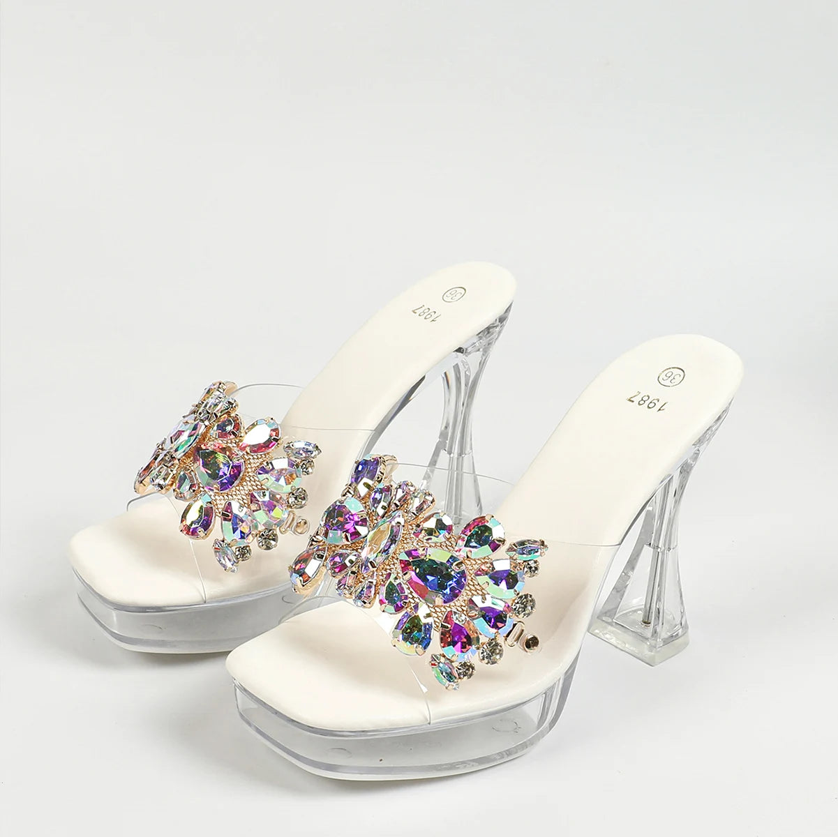 Fashion Rhinestone Slippers Women Thick Sole Platform High Heels Designer 2024 New Transparent Sandals Crystal Clear Slides Shoe