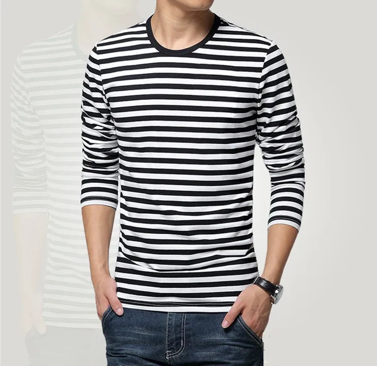 Men's Clothing T-shirts Men's Clothing Harajuku Women's T-shirts Striped Casual Long-sleeved Shirts Fashionable Large-sized Tops