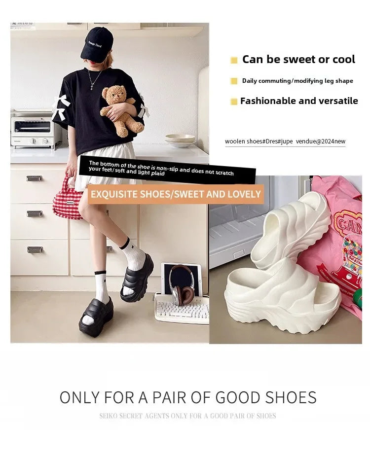 Women 10cm Increased Wedges Slippers 2024 Summer Breathable Casual Platform Slides Shoes for Women Light Slip on Female Sandals