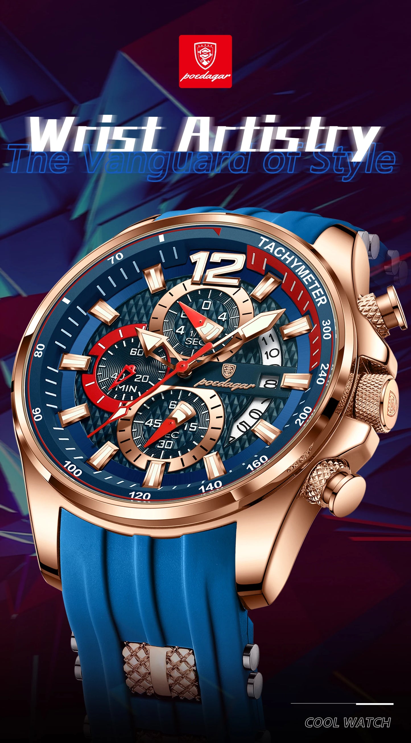 POEDAGAR Luxury Watch For Men Date Chronograph Luminous Waterproof Silicone Male Watch Fashion Sports Quartz Men's Watches Reloj