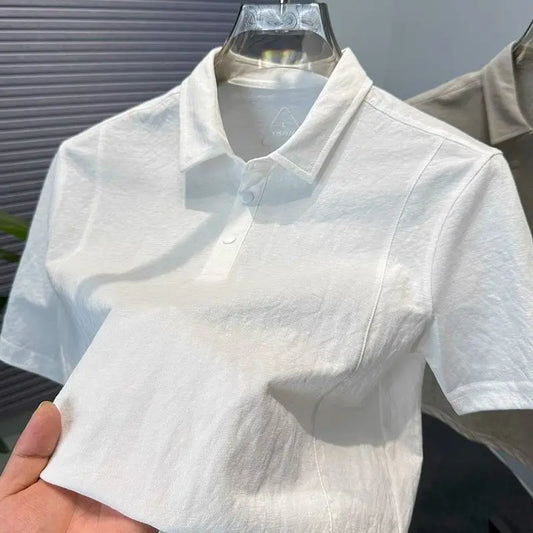 Men Casual Loose Linen Shirt Stylish Short Sleeve Polo Top