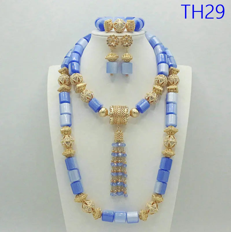 african fashion beads jewlery set bridal gold planted jewelry set Nigeria beads set