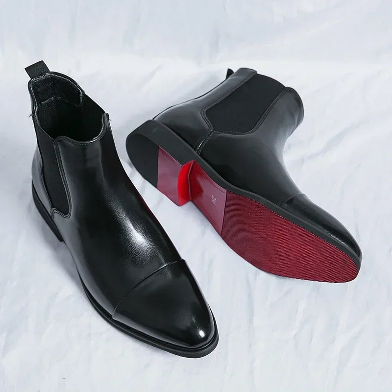 Chelsea Boots for Men Red Sole Pu Ankle Business Round Toe Slip-On Mens Boots Size 38-46 Men Shoes