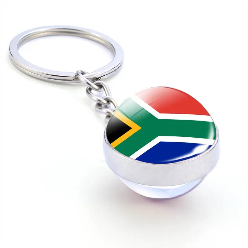 Africa National Flag Keychain  Nigeria South Africa Keyrings Crystal Ball Jewelry Fashion Double Side Glass Ball Men Women Gift