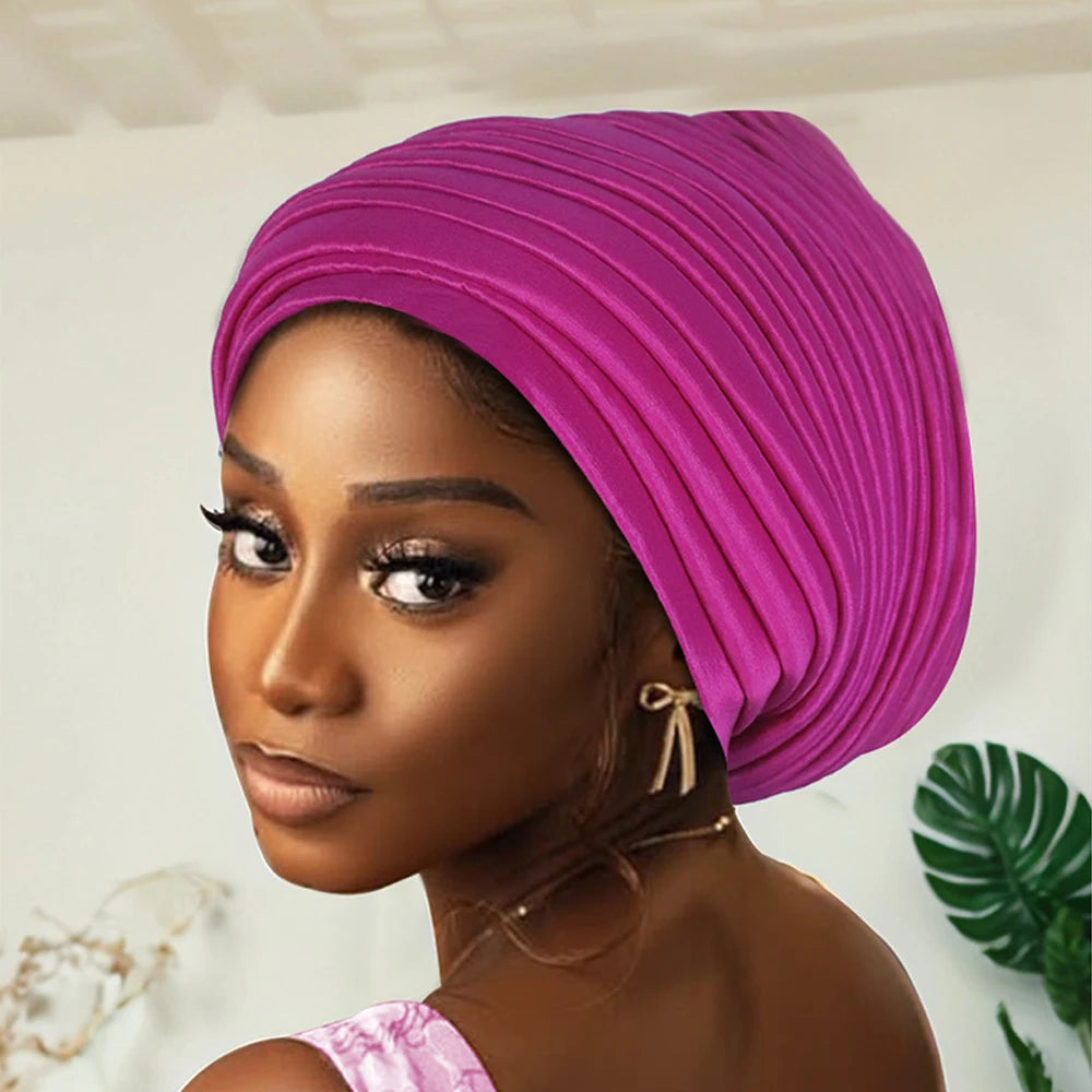 New African Auto Gele Headties Muslim Turban Hijab for Women Pleated Bonnet Indian Cap Nigeria Head Wrap Hat Wedding Geles Scarf