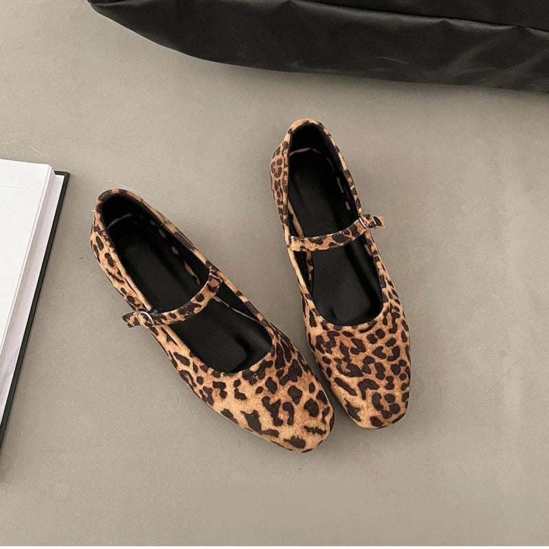 Leopard Print Women Loafers Flats Fashion Shallow Shoes 2026 Spring Ladies Elegant Soft Sole Mary Jane Shoes