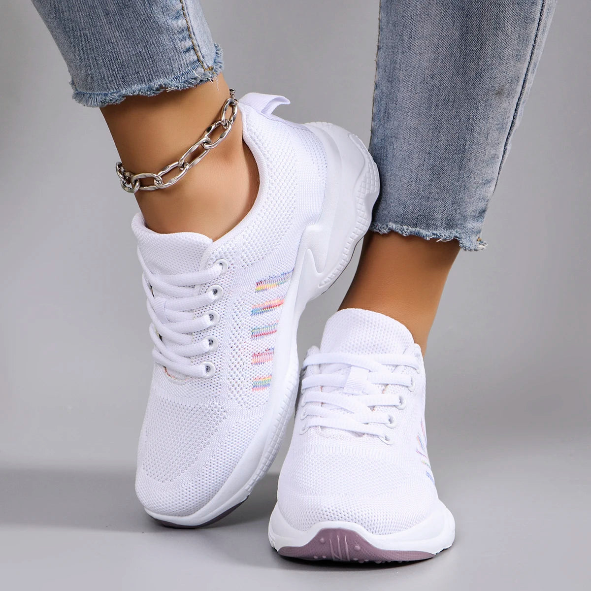 Spring new women's sports shoes, fashionable, breathable, lightweight, non-slip, wear-resistant, casual sports shoes, flat shoes