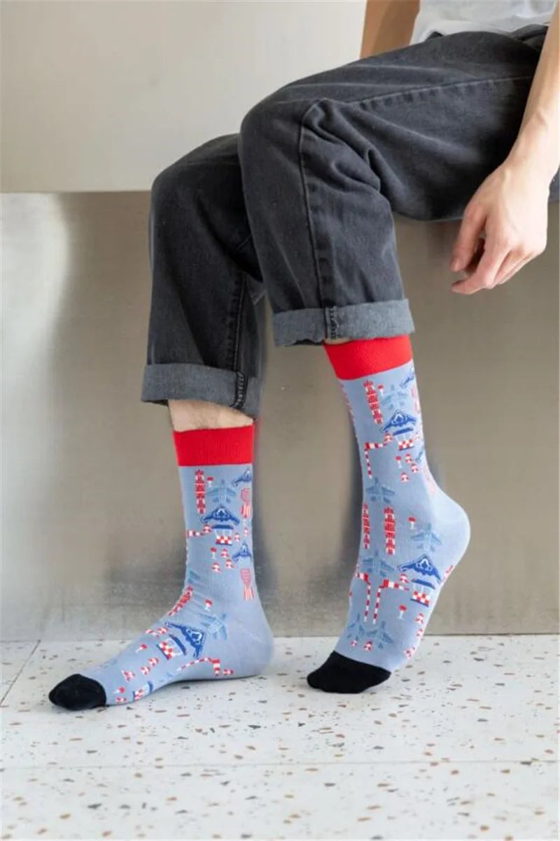 New Fighter Jet Fighter Carrier Aircraft Pattern Socks for Aviation Enthusiasts Stealth Men Crazy Party Crew Socks Cotton