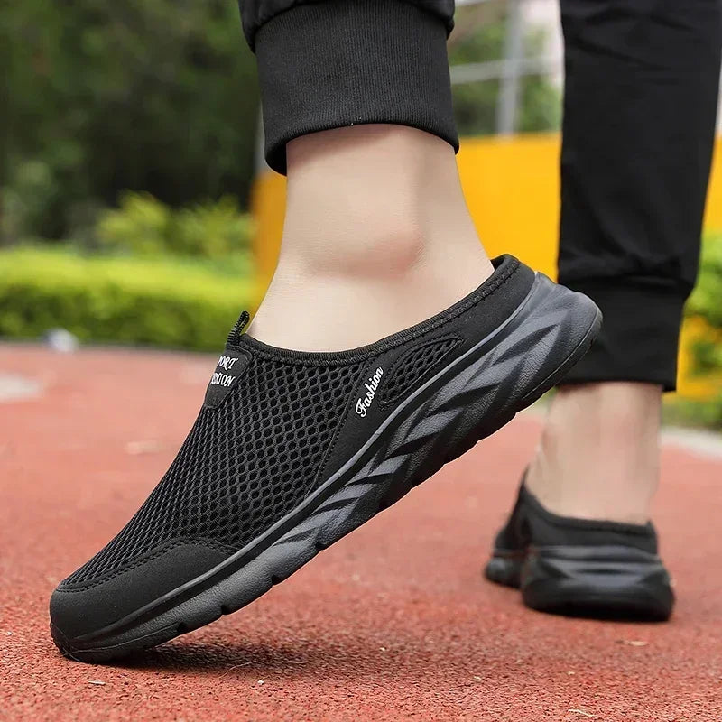 Half Slippers Outdoor High Quality Anti-slip Men Leisure Shoes Mesh Breathable Soft Comfortable Flat-bottomed Slippers