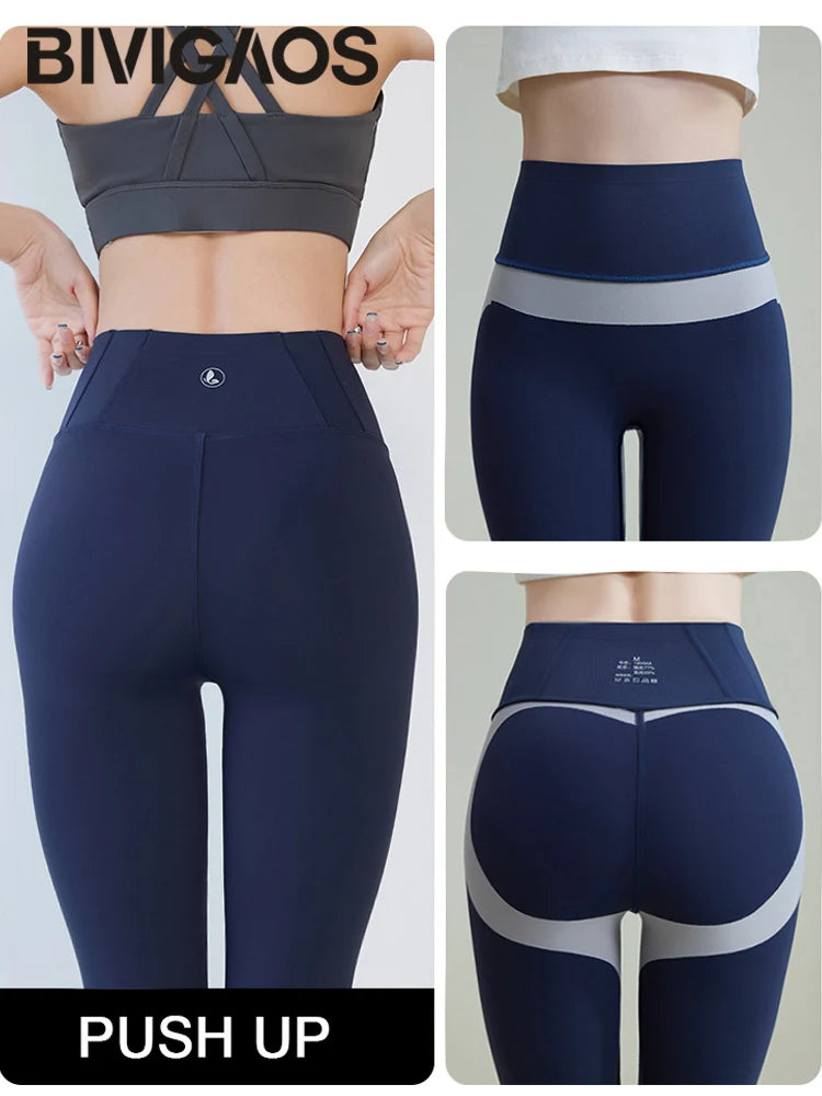 BIVIGAOS Spring Summer New Plum Red 3D Naked Feeling Sharkskin Leggings Women Slim Sexy Sport Yoga Push Up Fitness Leggings