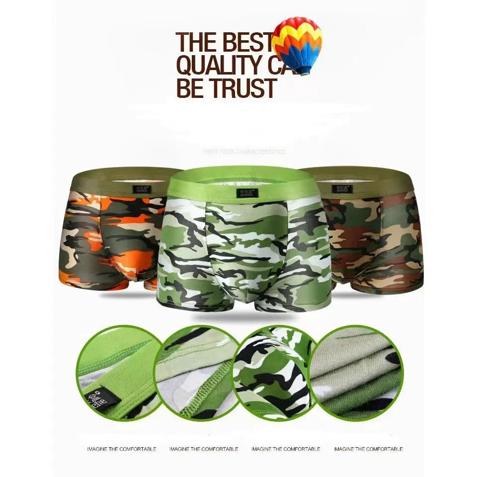 4Pcs/Men's Boxers Camouflage Military Panties Man Sexy Boxer Soft Shorts Underwear Male Army Green Underpants for Men Plus Size