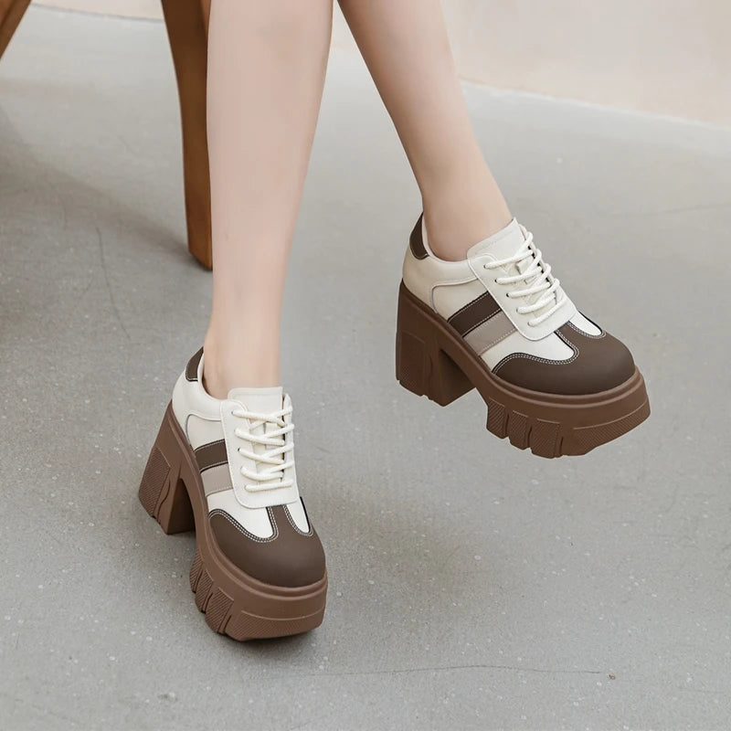 DIMANYU High heels Ladies Spring 2026 New 11cm Fashion Women's Shoes Platform Genuine Leather Lace-up Ladies Shoes