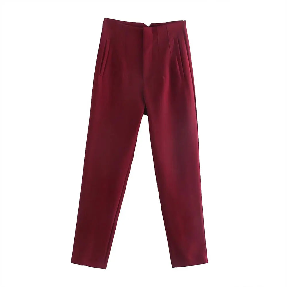 Duoperi Women High Waist Solid Trousers Chic Office Workwear Long Pants