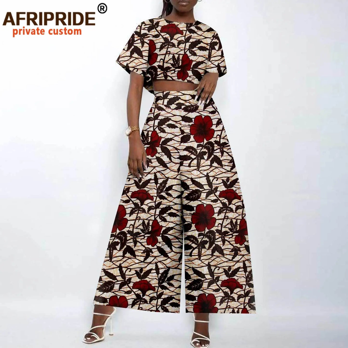 African Clothes for Women Crop Top and Wide-leg Pants 2 Piece Set Print Outfits Vintage Elegant Fashion Ankara Attire A2326002