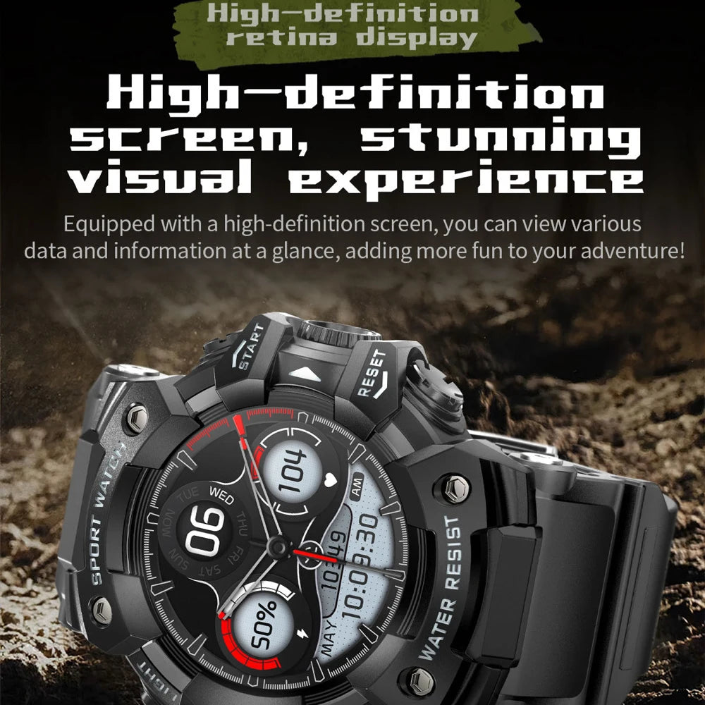Outdoor Sports Smart Watches Men Blue Tooth Call Smartwatch Compass Waterproof Sleep Health Monitoring Message Push Flashlight