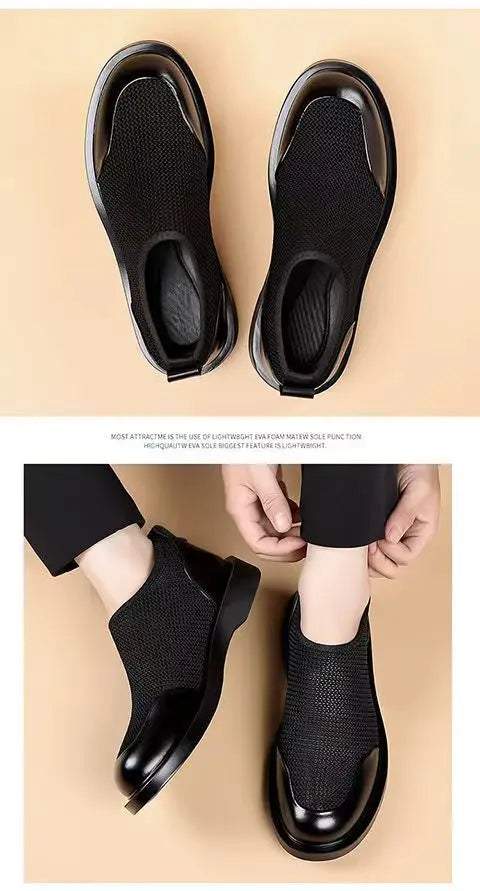 New Men's Summer Fashionable Large Casual Leather Shoes Breathable Mesh UK Versatile Business Simple Design
