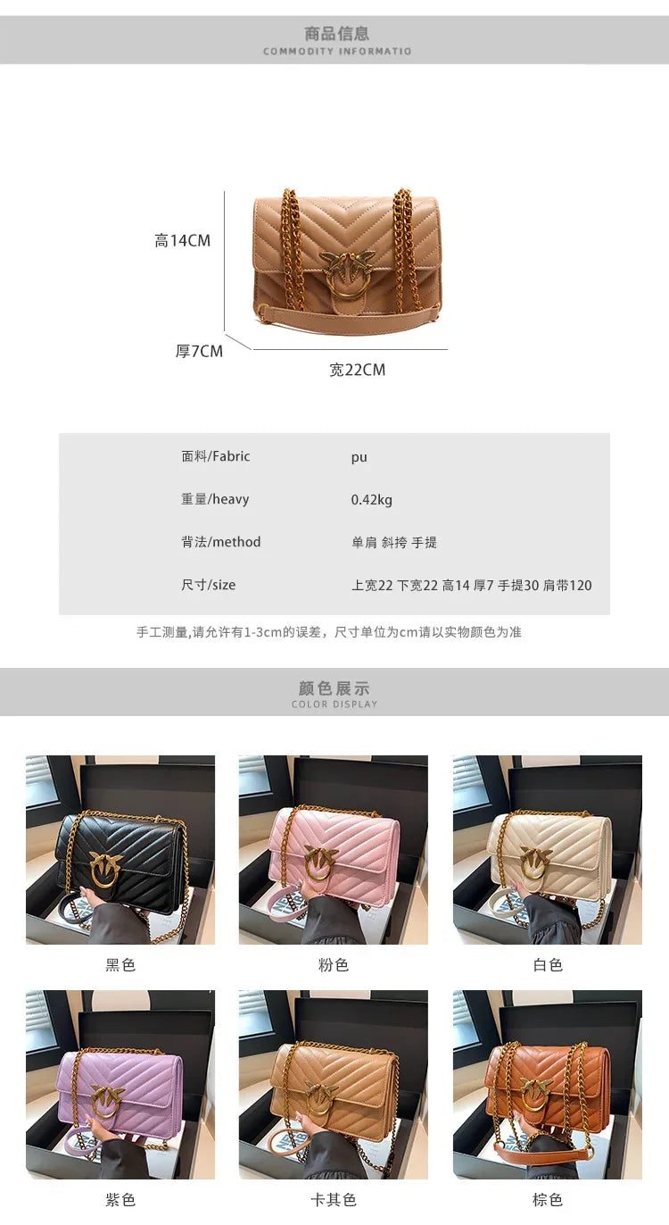 Women Embroidered Small Square Bag Chain Swallow Bag High End Versatile Shoulder Crossbody Bag Fashion Daily Ladies Handbag