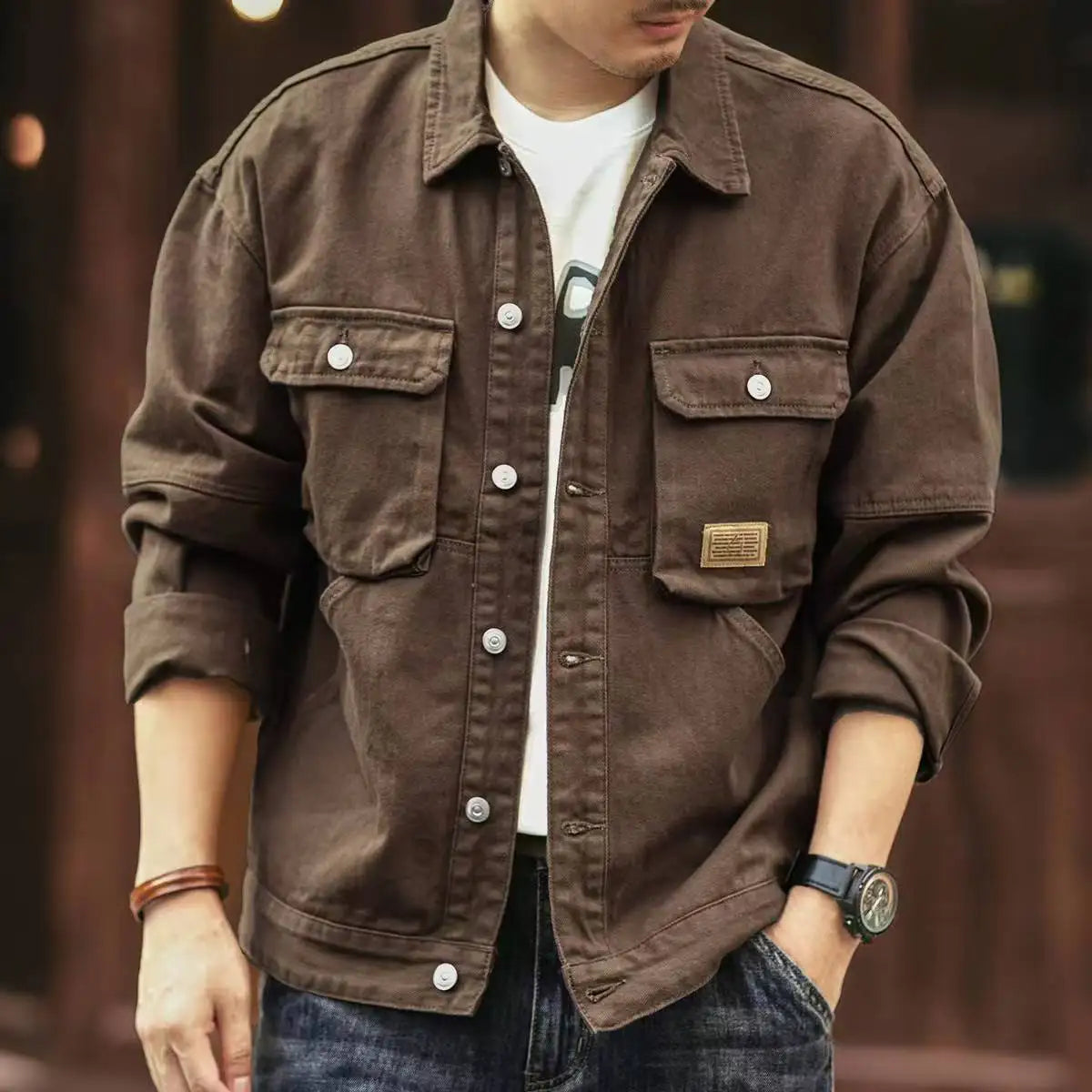 American Style Heavyweight Retro Workwear Jacket Men's Spring Autumn New Trend Loose Hardman Hunting Denim Coat Casual Fashion