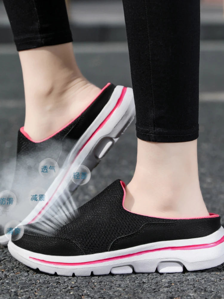 2023 Men Casual Mules Mesh Breathable Flat Slippers Summer Couple Shoes Large Size Loafers Fashion Shoes Men Street Slippers