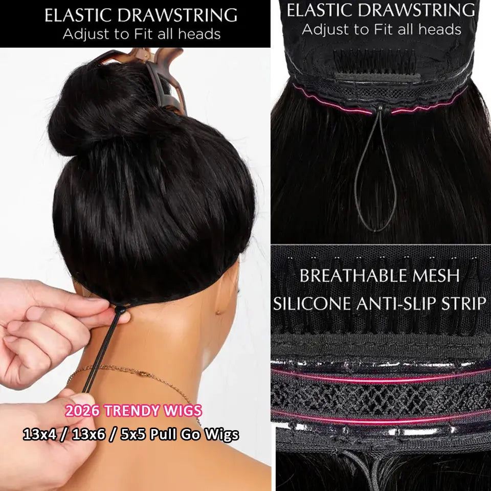 Straight Pull Go 13x6 Lace Wig with Elastic Drawstring 13x6 HD Lace Frontal Wig 5x5 Glueless Wigs Human Hair 13x4 Lace Front Wig
