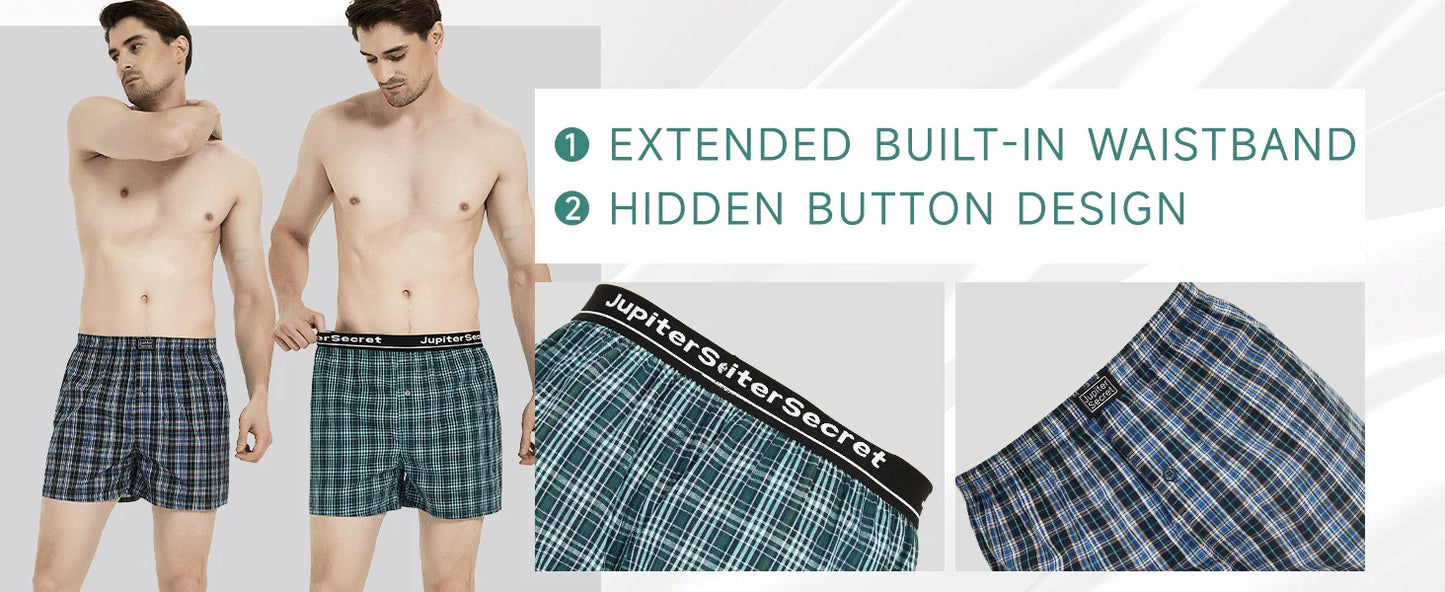 JupiterSecret 6 Pcs Men's Woven Boxer Shorts, Elastic Waistband Random Color