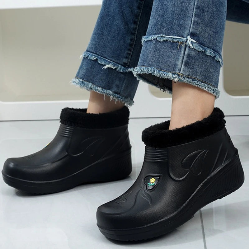 Winter Men's Rain Boots Plush Thickened Womens Snow Boots Plus Size Car Washing Shoes Waterproof Keep Warm Men Boots Women Shoes
