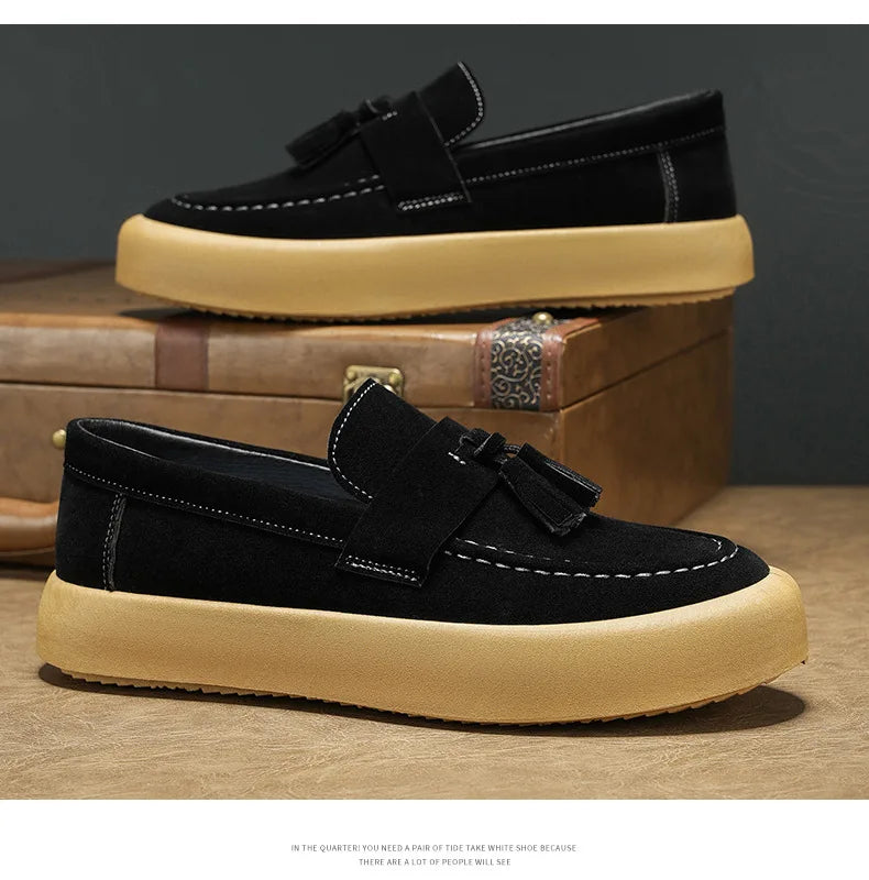 Mens Loafers Tassel Shoes Autumn  Fours Season British Style Fashion Casual Shoes Trendy Platform Anti Slip Vulcanized Shoes