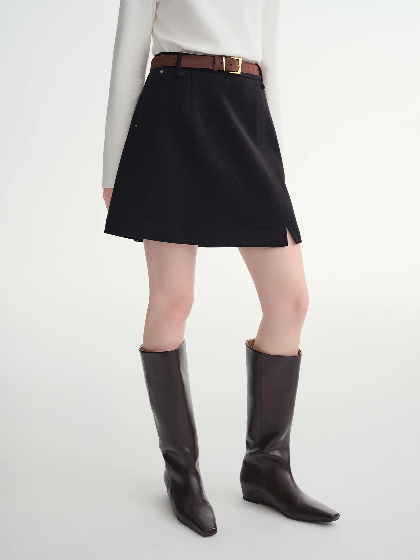 DUSHU Classic Elastic Waist Skirt For Women Winter Office Solid Color College