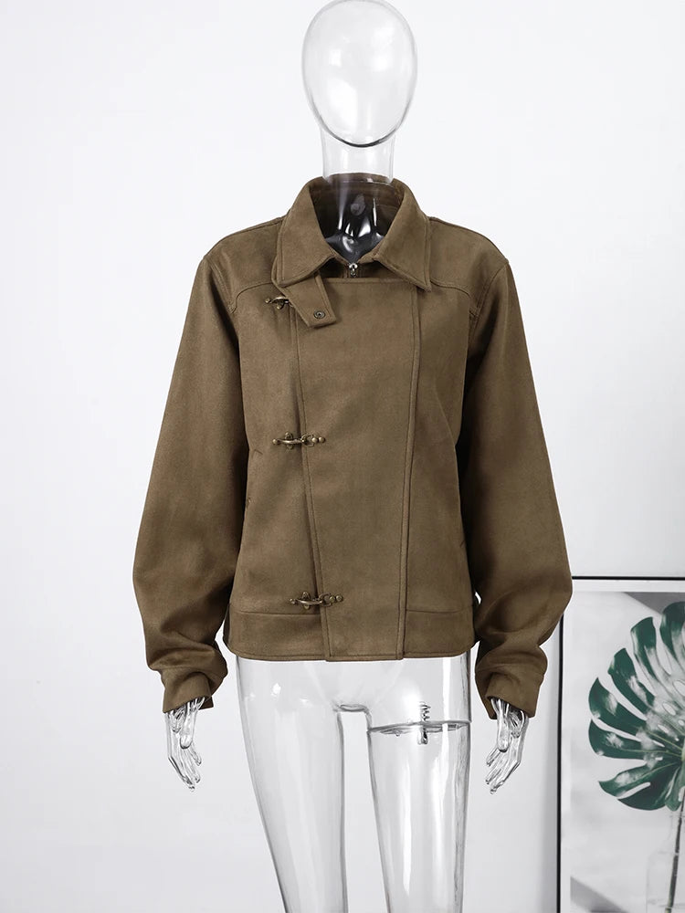 Elegant Metal Button Gender's Coat Fashion Slim Lapel Asymmetry Full Sleeves Couple Short Coat 2026 Spring Chic Streetwear