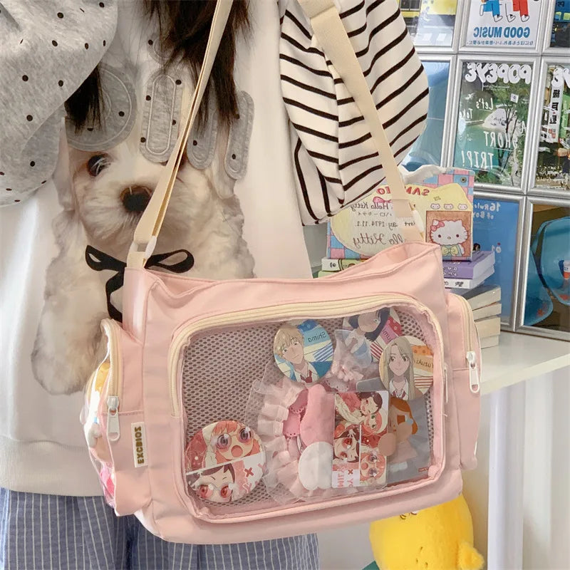 Trendy Transparent Simple Crossbody Bag for Girls Large Capacity School Shoulder Bag Comfortable and Versatile Texture Ita Bag