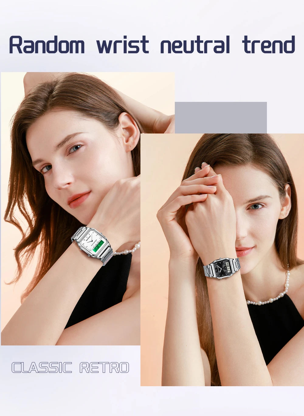 SANDA Men's and Women Watch Fashion Watches Business Style Alarm Clock Man Digital Wristwatch Square Dial Stainless Steel Strap