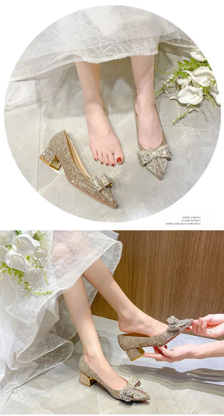 Women's Summer Footwear Stilito Rhinestone Shoes for Woman 2025 with Wedding Bride Genuine Mark Chic and Elegant A Comfortable E
