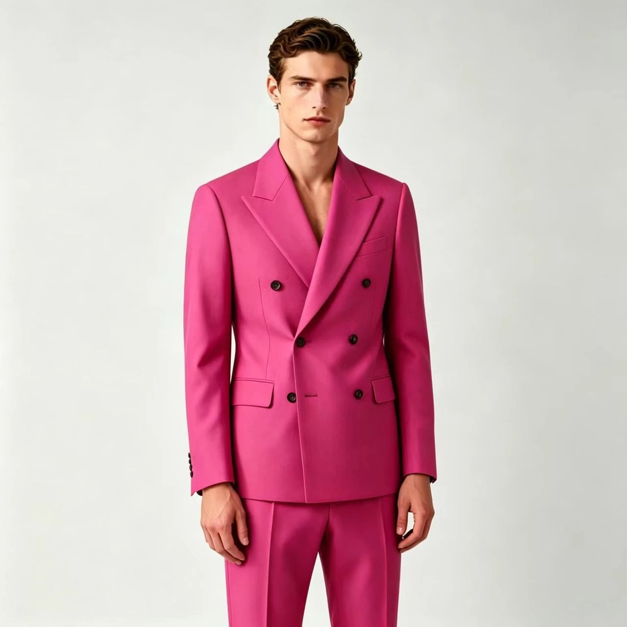 Men Double Breasted Suits For Wedding High Quality Slim Fit 2 Pieces Set Elegant Jackets Pants Blazers Fashion Classic Formal