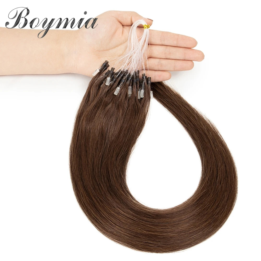 Boymia Micro Loop Human Hair Extensions 12" 16" 20" 24" Natural Straight Hair Rings Micro Link 0.5g/strand