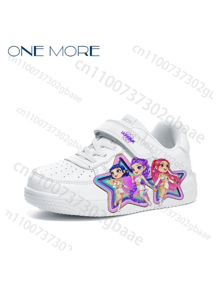 KPop Children's Day Gift Children White Shoes Woman Girls Pattern Kpop Girl Group Printed Design Thick Sneaker Gift Size 28-40