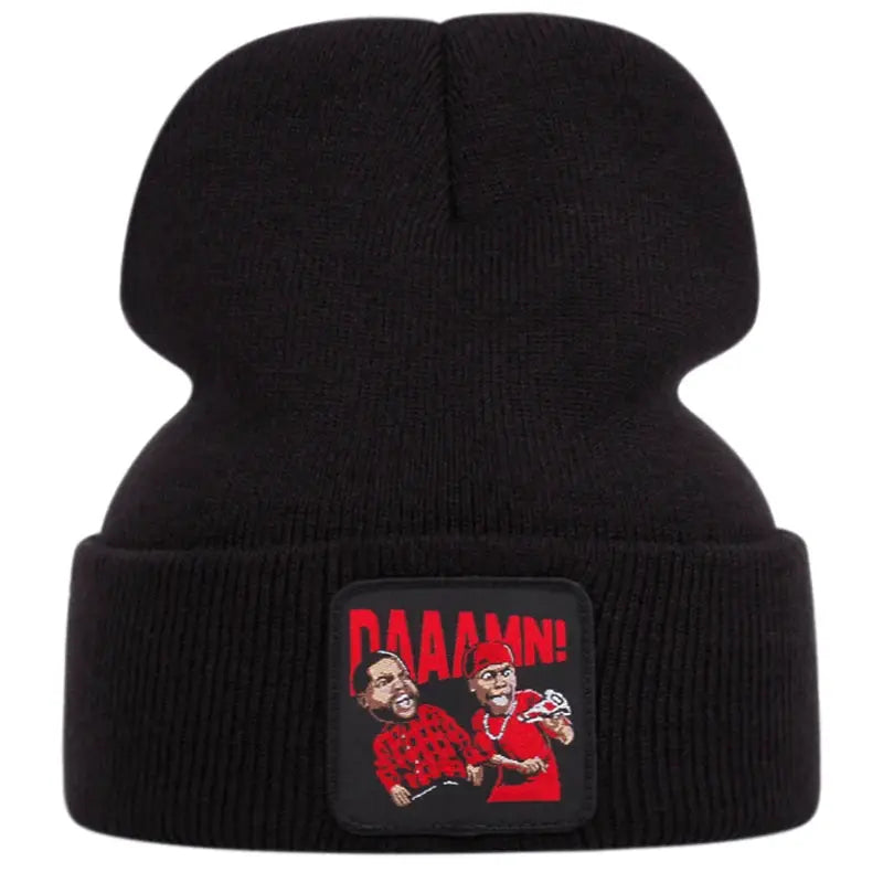 DAAAMN cartoon embroidered knitted hat for autumn and winter outdoor sports events Warm woolen hat hip-hop BAZAARHUBO