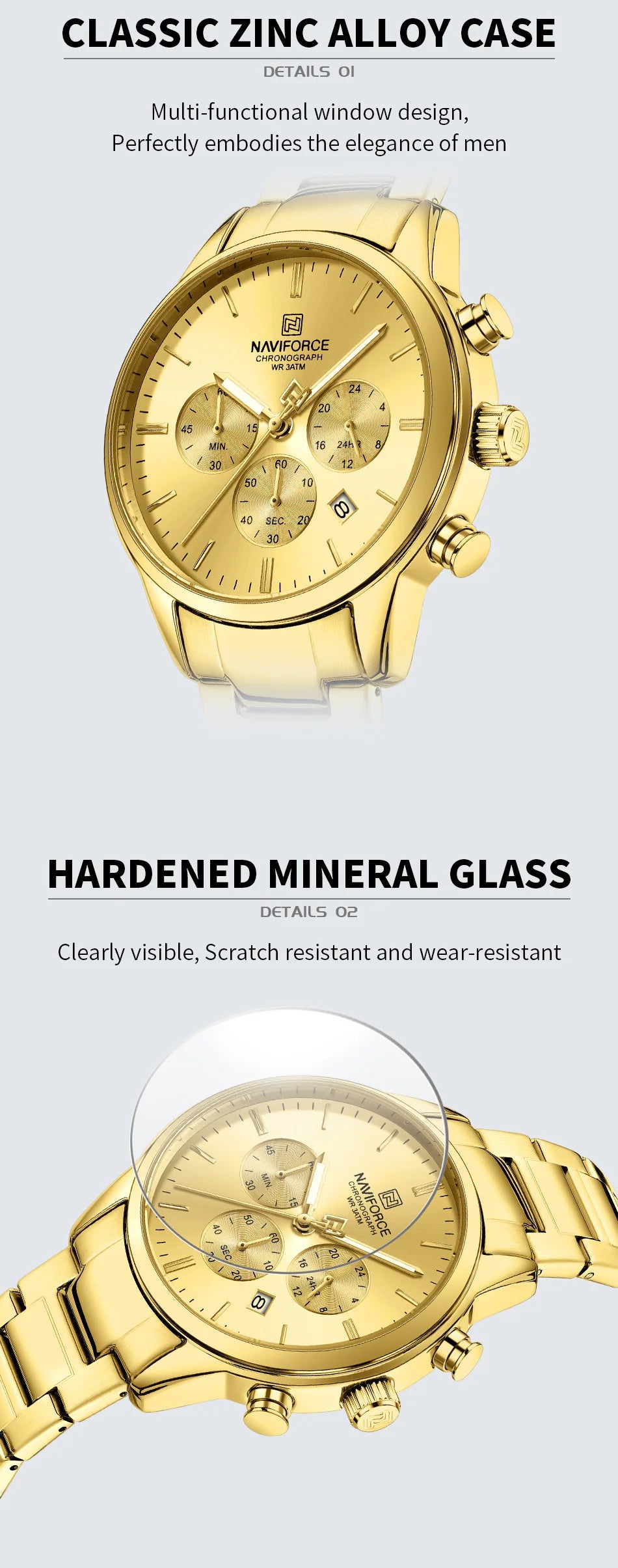 NAVIFORCE New Style Sporty 3ATM Waterproof Shockproof Stainless Strap  Man's Wristwatch Luxury Fashion Quartz Watches Men‘s Gift