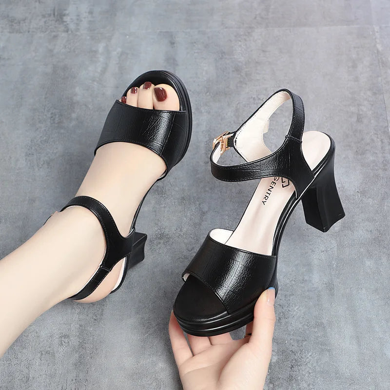 New Size 34-40  Summer Women Fashion Fish Mouth Platform High Heels Buckle Soft Bottom Sandals Waterproof Platform  Office Model