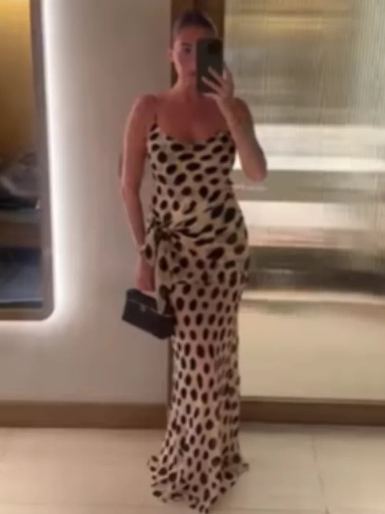 Retro Polka Dot Sling Maxi Dress Woman Sexy U-neck Sleeveless Waist-cinching Bodycon Dresses 2026 Summer Party Vacation Robes