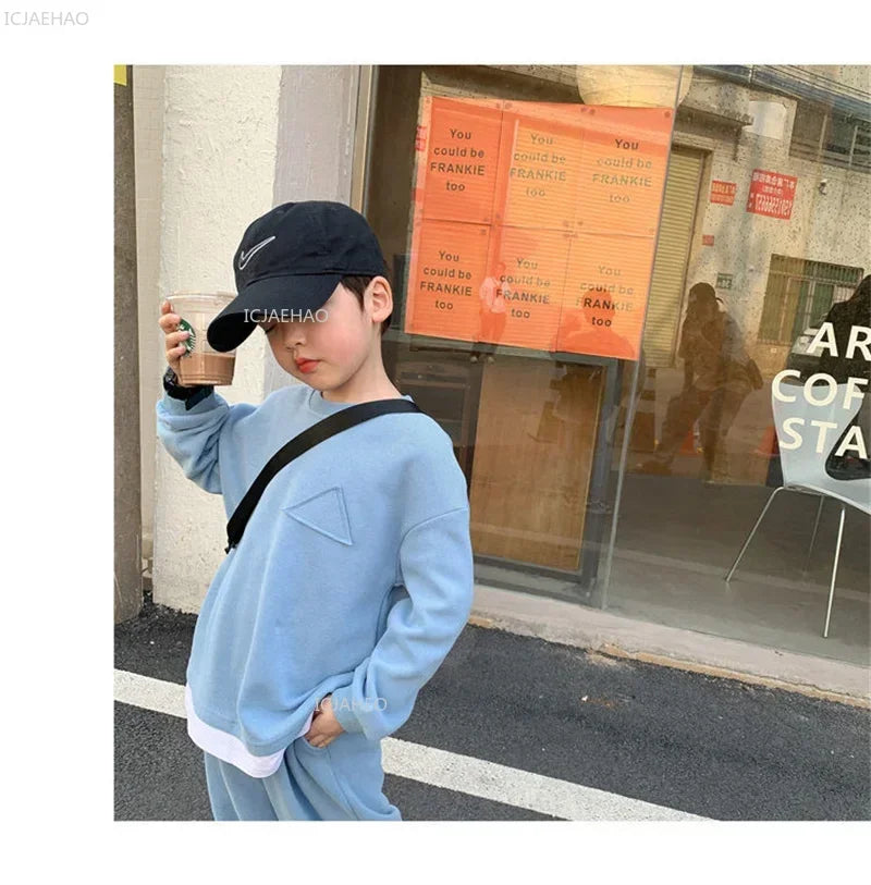 Children Fashion Clothes Suit Boys Casual Spring Sets Costume Kids Solid Colour Sweatshirts+Pants 2Pcs Simplicity Autumn Outfits