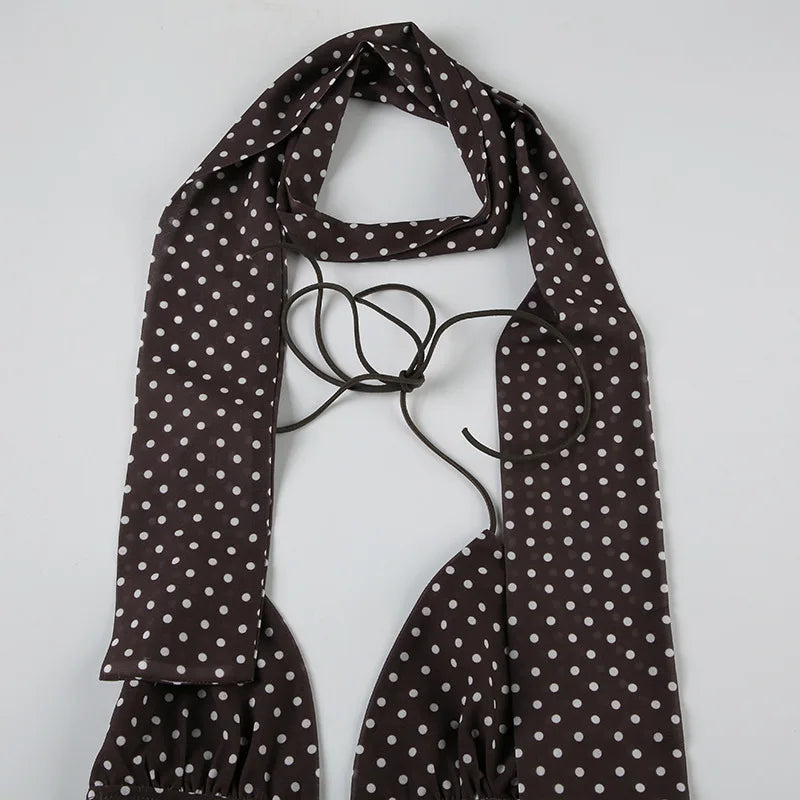 Summer Y2K Women's Polka Dot Print Sleeveless Vest Vintage Camisole with Spaghetti Strap Scarf Streetwear Top