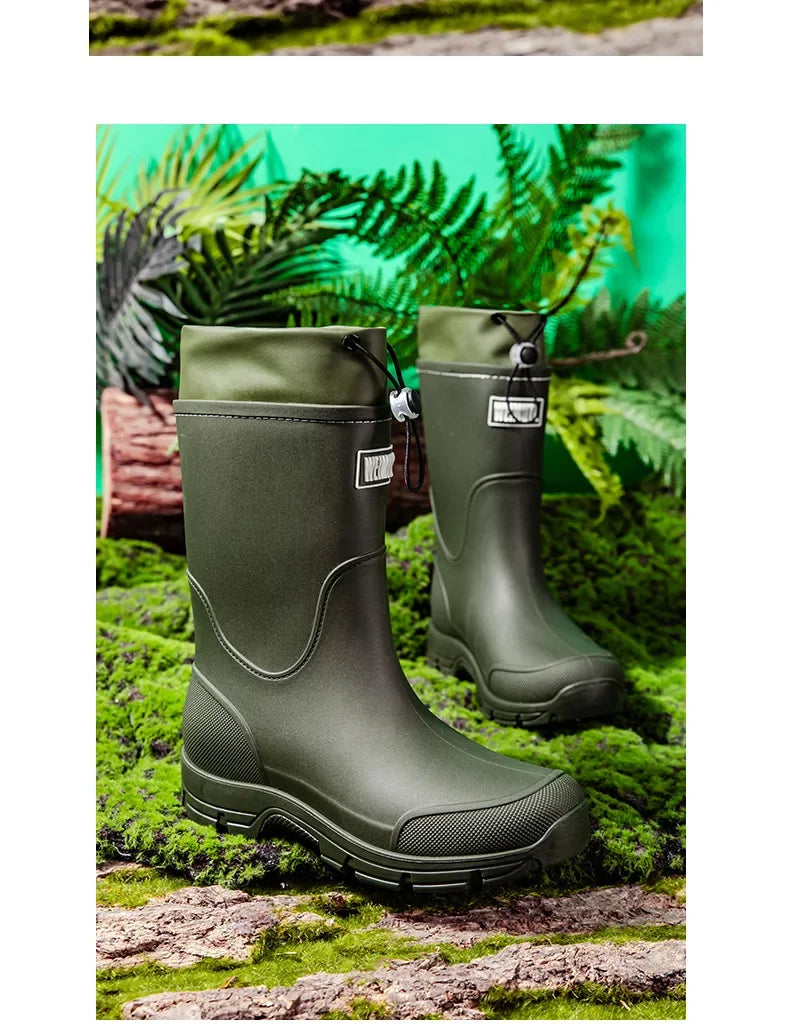 Men's Lightweight Waterproof Fishing Rain Boots Anti-slip Wear-resistant PVC Boot Tube round Toe EVA Insole Plain Color Adult