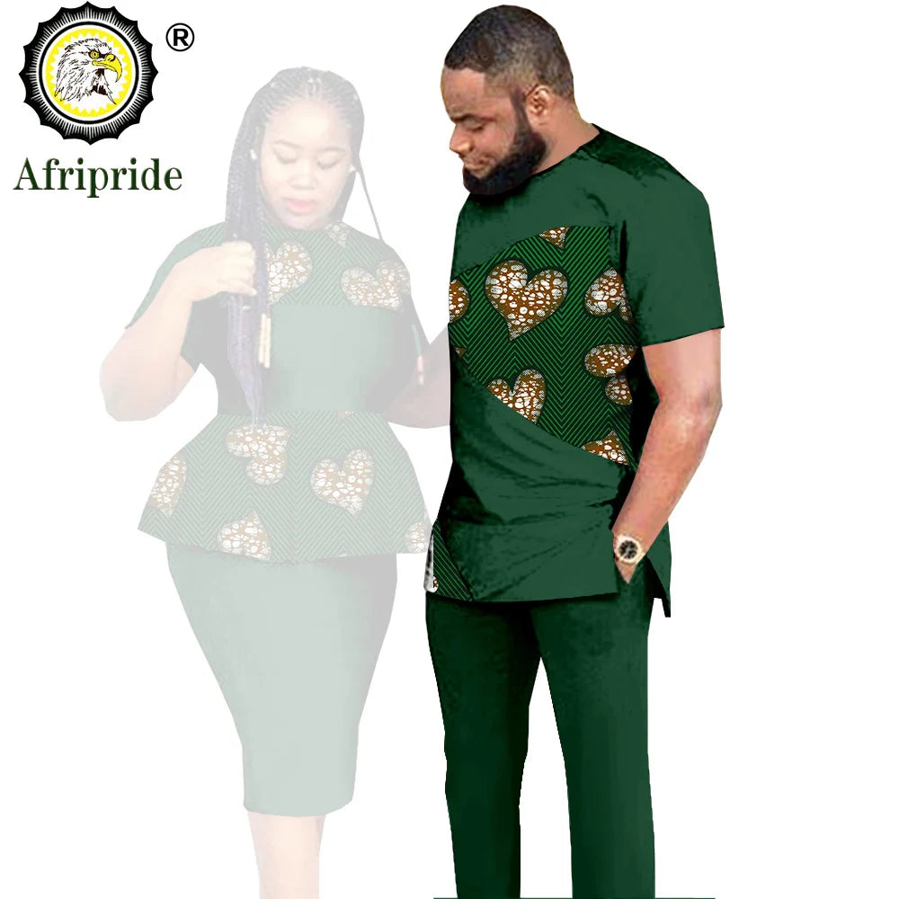 African Couples Clothing Outfits Men and Women Wear Wedding Party Ankara Wax Print Fashion AFRIPRIDE S20C010