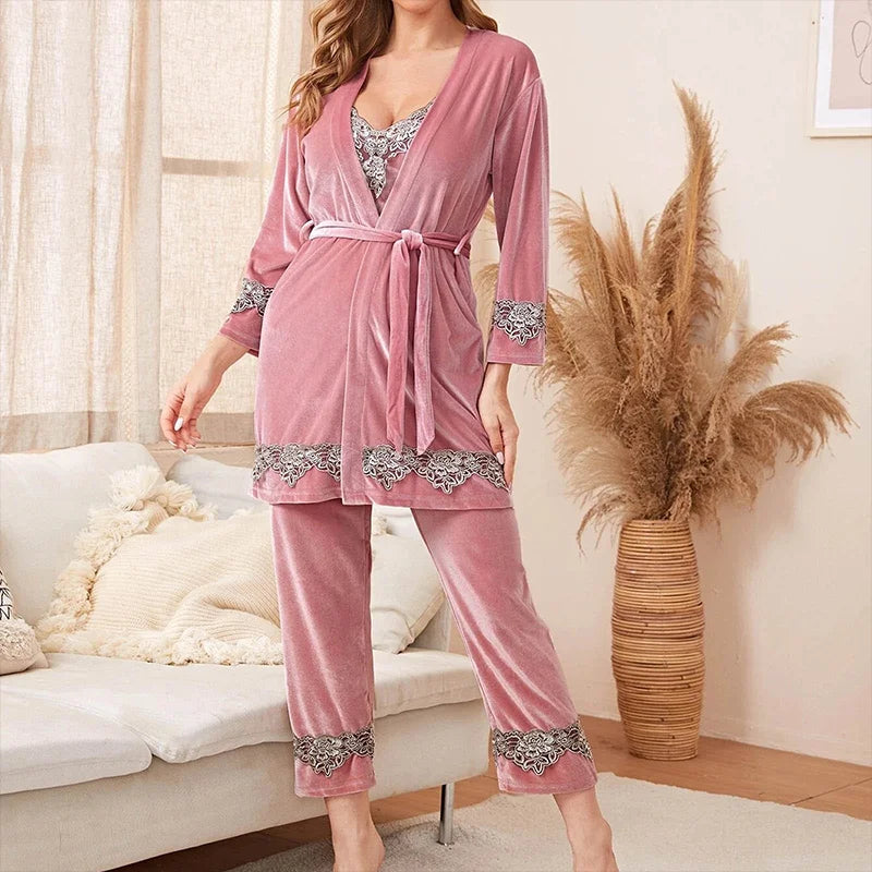 New Style European and American Sexy Multicolor Loungewear - Fashionable & Comfortable Lace-trimmed Pajamas with Robe