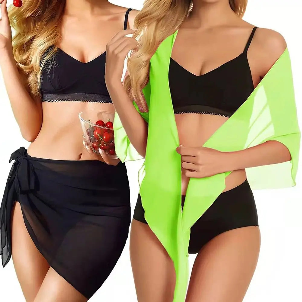 Soft Short Sarongs Chiffon Swimsuit Coverups Scarf Cover Short Skirt Wrap Sheer Summer Beach Bikini Women